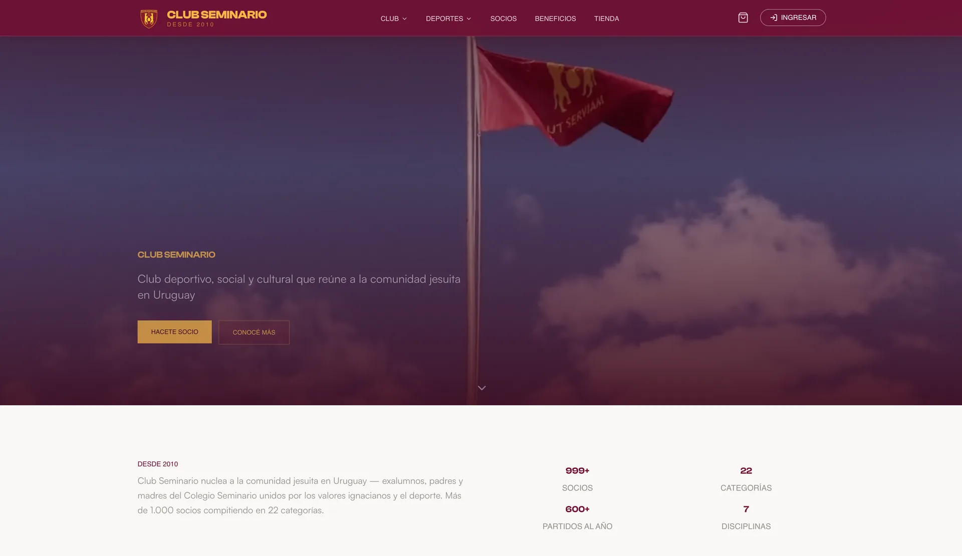 Club Seminario: captura del sitio + tienda en línea + gestión de socios desarrollado por BENBIA