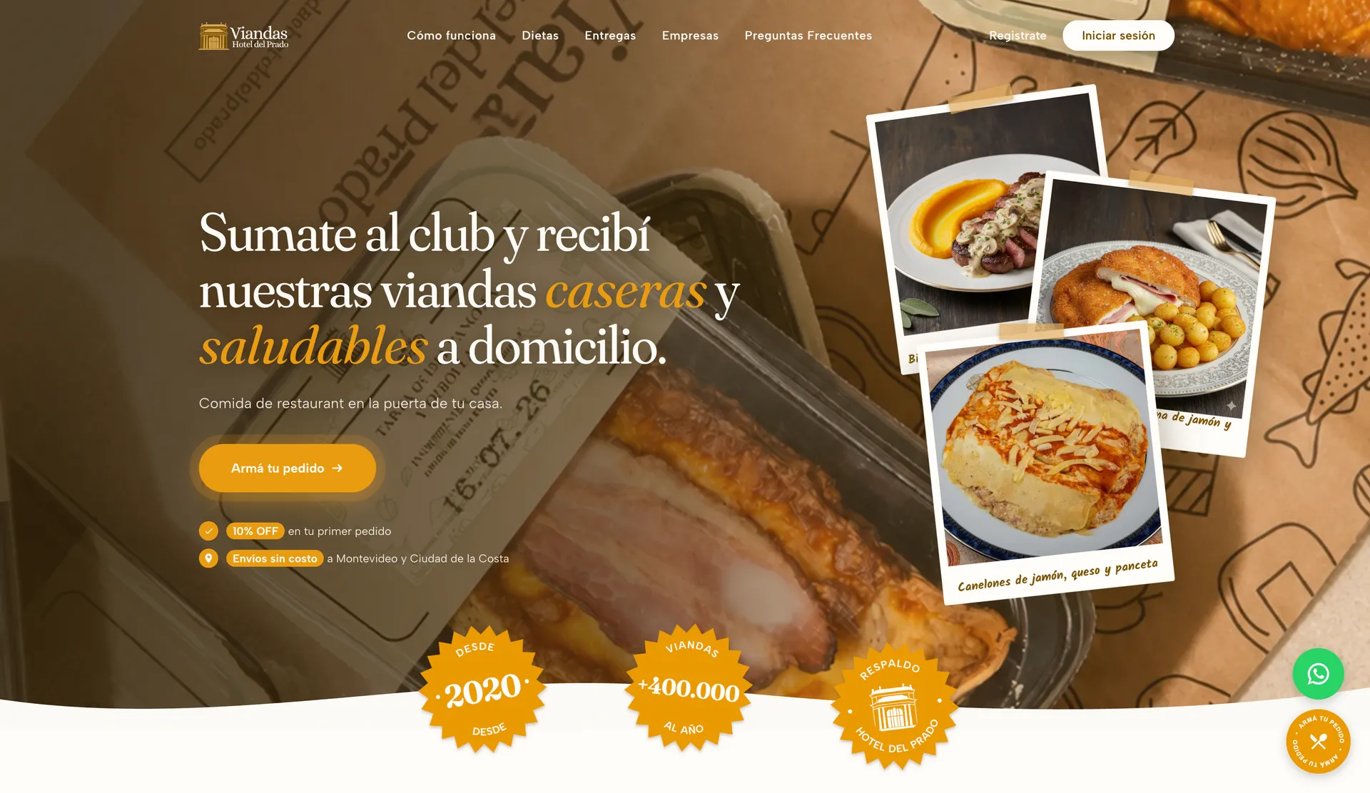 Viandas Hotel del Prado: captura del rediseño frontend desarrollado por BENBIA